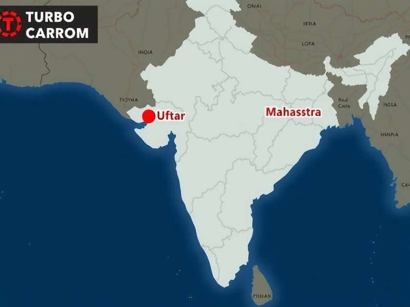 Turbo Carrom Ace - Player Distribution in India Map of India showing Turbo Carrom Ace download hotspots with Uttar Pradesh and Maharashtra in red