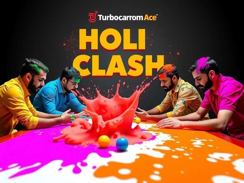 Turbo Carrom Ace - Holi Color Clash Tournament Turbo Carrom Ace Holi Color Clash event showing colorful board with gulal splashes and players in traditional Holi clothes